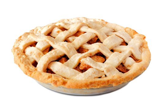 Naklejki Homemade apple pie with lattice pastry isolated on a white background, side view