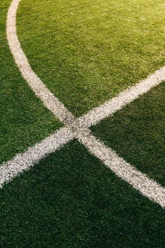 Close-up of pitch marking on soccer field