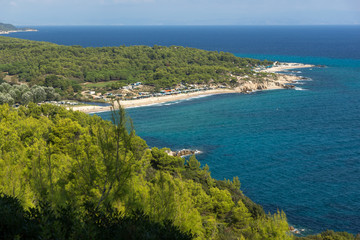 Fototapeta na wymiar Panoramic view of Platanitsi Beach at Sithonia peninsula, Chalkidiki, Central Macedonia, Greece
