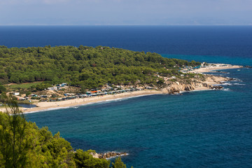 Fototapeta premium Panoramic view of Platanitsi Beach at Sithonia peninsula, Chalkidiki, Central Macedonia, Greece
