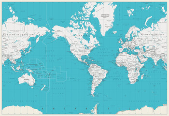 World Map Americas Centered Map. Old colors.