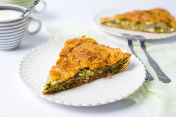 Homemade pie with cheese and spinach