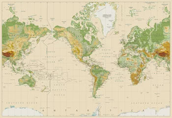  America Centered Physical World Map On Retro White © pomogayev