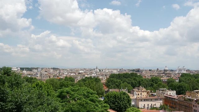 Pan of Rome City view from passeggiata del gianicolo in Italy 