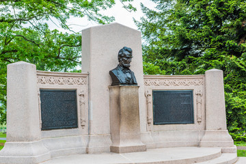 Gettysburg National Cemetery battlefield park with Lincoln memorial address and statue
