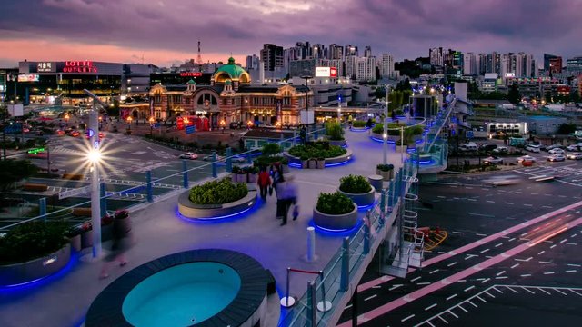 SEOUL, SOUTH KOREA - June 7, 2017: Time lapse 4k, Seoul Station Seoullo 7017 Project turn a highway into a pedestrian walkway.