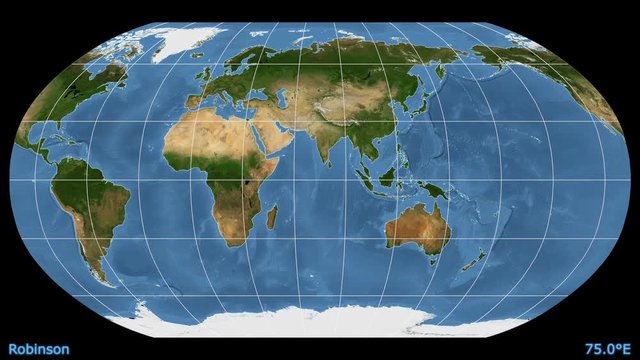 Animated world map in the Robinson projection. Blue Marble raster