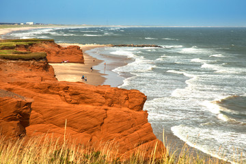 Naklejka premium Red cliff in Magdalen islands in Canada