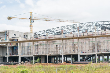 Construction site with crane and building