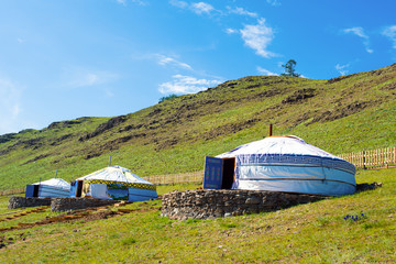 Tourist center in Mongolia. Yurts - a traditional home in Mongolia 
