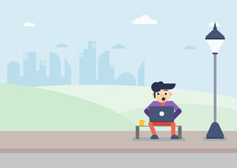 a freelance is working at public park with passion and idea. work everywhere. freedom life.