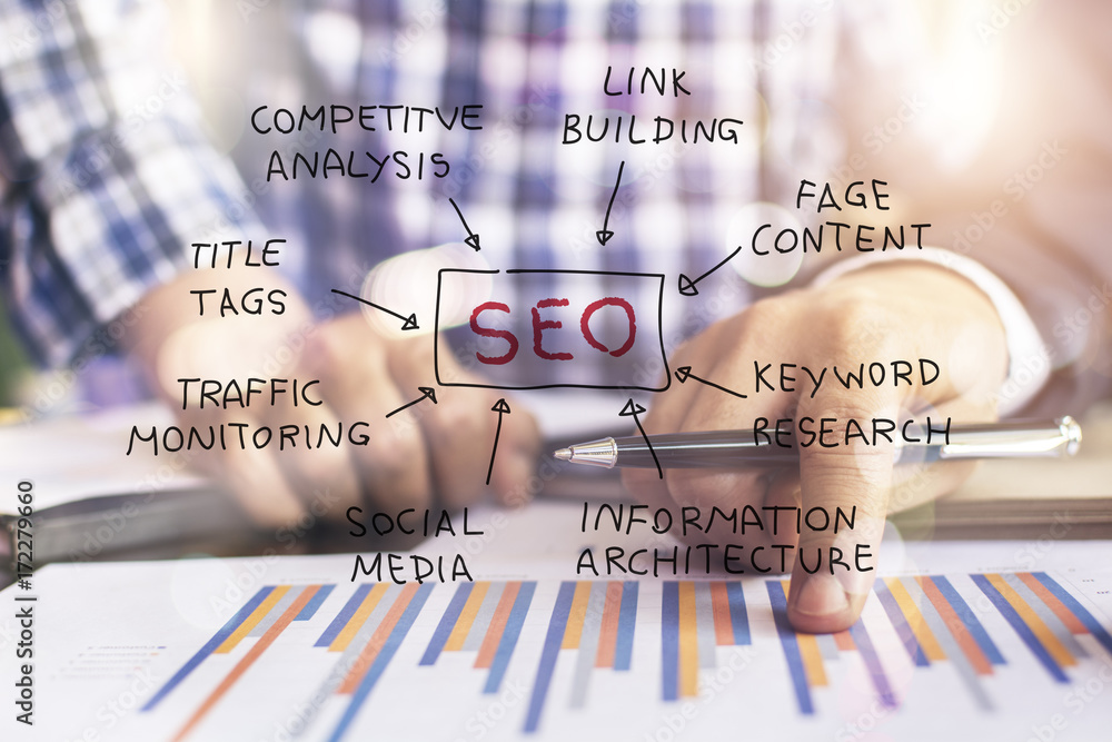 Aufkleber seo search engine optimization internet data concept