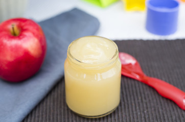Organic baby food. Puree with apple