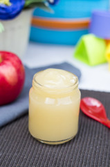Organic baby food. Puree with apple