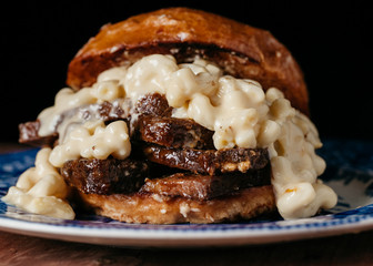  Close-up of Brisket Mac and Cheese sandwich