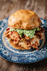 Smoked BBQ Chicken Sandwich with avocado spread