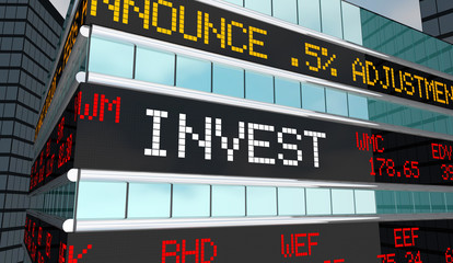 Invest Stock Market Ticker Stocks Brokerage Building 3d Illustration