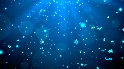 Christmas background (blue theme) with snowflakes, shiny lights in stylish and elegant theme.