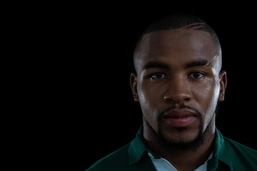 Close up portrait of young male rugby player