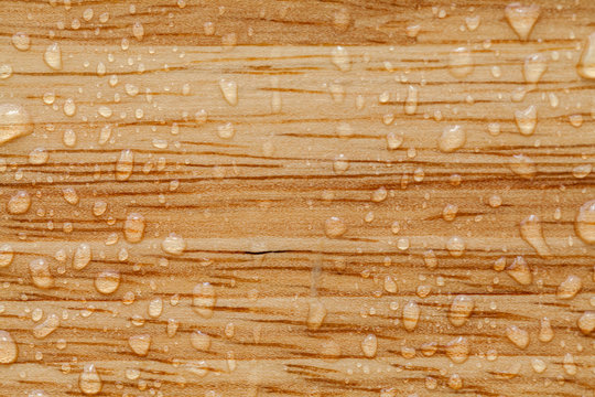 water drops on a brown wooden surface - Powered by Adobe