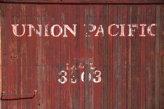 Union Pacific box car lost in the desert