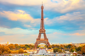 Fototapeta na wymiar Eiffel Tower at autumn sunny evening, Paris