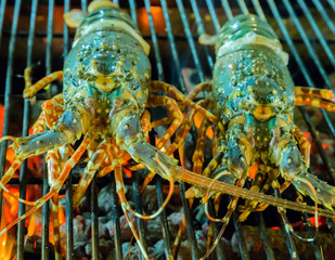 Lobster seafood in BBQ Flames