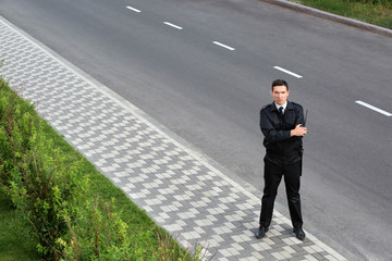 Male security guard, outdoors