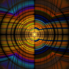 Mosaic ornament. Abstract intricate symmetrical background in yellow, orange and blue colors. Psychedelic fractal texture. Digital art. 3D rendering.