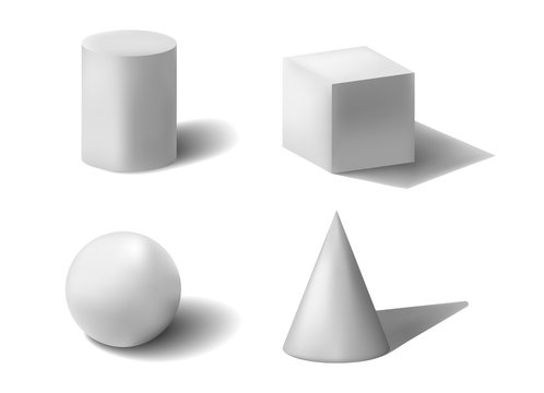 3d geometric shapes on isolated white background