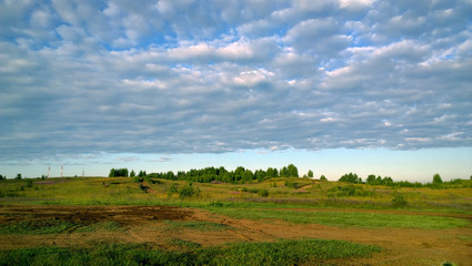 Beautiful bright yellow-green agricultural field in Russia
