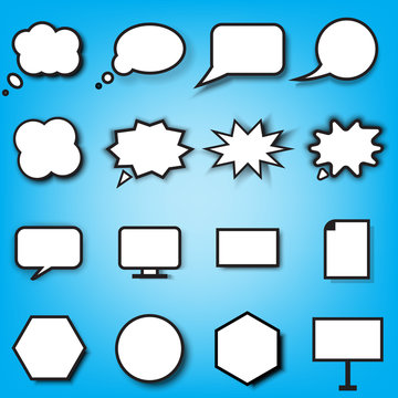 Empty speech bubbles icons isolated on blue background for text free space. Vector eps 10.