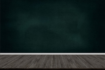 Chalkboard background wall texture with wood floor vintage aged old.  for advertise display product.