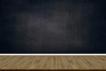 Chalkboard background wall texture with wood floor vintage aged old.  for advertise display product.