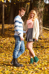 Fototapeta premium Couple in love enjoy romantic date in park.