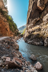 Fototapeta na wymiar River in gorge between mountains