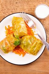 Stuffed cabbage leaves with meat. Cabbage rolls with meat; rice and vegetables.  Dolma; sarma; sarmale; golubtsy or golabki - popular dish in many countries