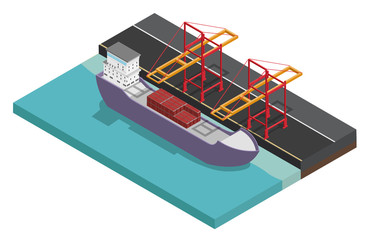 Isometric vector port ship loading logistic concept