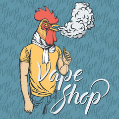 Rooster vaping an electronic cigarette