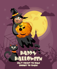 Happy Halloween vector greeting card with spooky Jack-o-lantern