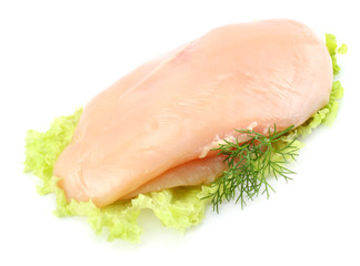 Raw chicken fillet isolated on white background