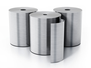 Aluminum sheet rolls isolated on white background. 3D illustration