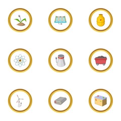 Energy resource icons set, cartoon style