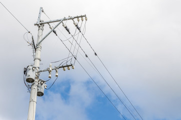 electricity post on the blue sky background