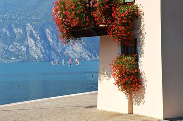 Surfing on Garda lake in Torbole, Italy, sept 09 2016