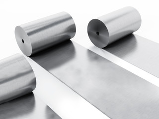 Aluminum sheet rolls isolated on white background. 3D illustration