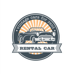 Vintage car rental. Vector logo, emblem.