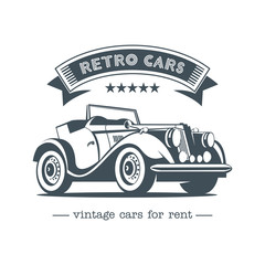 Fototapeta premium Vintage car. Retro cars for rent. Monochrome vector logo.