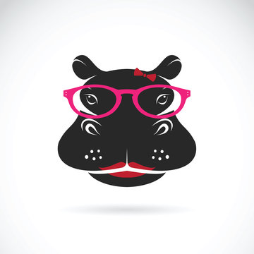 Vector of hippo wearing glasses on white background. Animal fashion.