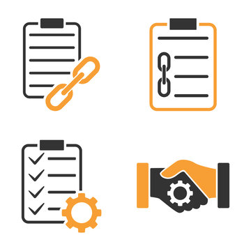 Blockchain Smart Contract Vector Icon Set. Style Is Bicolor Flat Symbols.